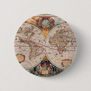 Macaron Rond 5 Cm Vintage Antique Ancien Monde Carte Design Imprimé