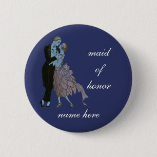 Macaron Rond 5 Cm Vintage Art Deco Newlyweds, Love Wedding Dance