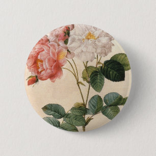 Macaron Rond 5 Cm Vintage Art Pink Rose Flower Pinback Button