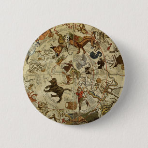 Macaron Rond 5 Cm Vintage Astronomy, Celestial Sky Map Star Chart