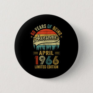 Macaron Rond 5 Cm Vintage avril 1966 60 ans 60e anniversaire hommes