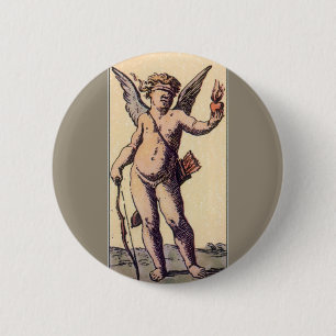 Macaron Rond 5 Cm Vintage Blindfolded Cupid, Valentines Tarot Card