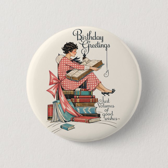 Macaron Rond 5 Cm Vintage Book Lover Birthday Illustration (Devant)