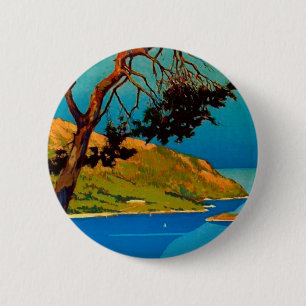 Macaron Rond 5 Cm Vintage California Coast Travel