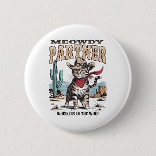 Macaron Rond 5 Cm Vintage Cat Meowdy Partenaire Cowboy Cadeaux Pour