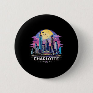Macaron Rond 5 Cm Vintage Charlotte North Carolina Sunset Skyline Ci