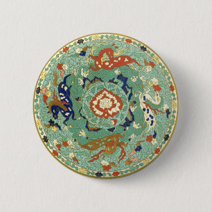 Macaron Rond 5 Cm Vintage China Blue Green Art Design Nature