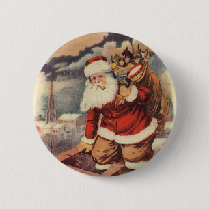 Macaron Rond 5 Cm Vintage Christmas Victorian Santa Claus in Chimney