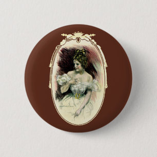 Macaron Rond 5 Cm Vintage Christy Girl, Antique Portrait nuptial