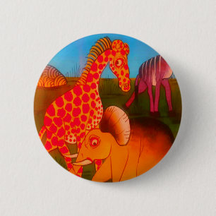Macaron Rond 5 Cm Vintage Coloré Africain couleurs d'animaux sauvage