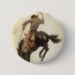 Macaron Rond 5 Cm Vintage Cowboy, Bronco Buster Study par NC Wyeth