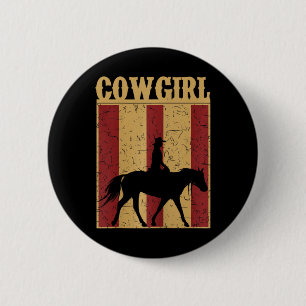Macaron Rond 5 Cm Vintage Cowgirl Western Horse Et Rider Silhouette