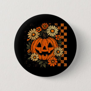 Macaron Rond 5 Cm Vintage Floral Citrouille Halloween Rétro Jack O L