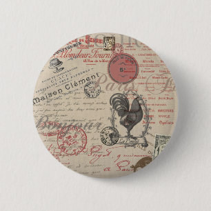 Macaron Rond 5 Cm Vintage French Writing Paris Rooster typography