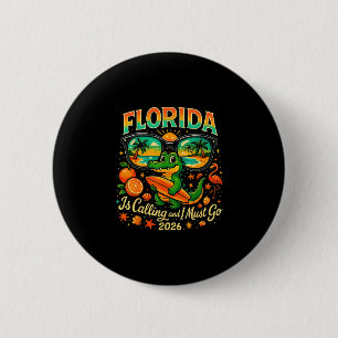 Macaron Rond 5 Cm Vintage gator de Floride surfant sur une plage rét