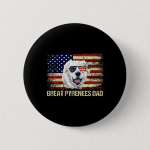 Macaron Rond 5 Cm Vintage Great Pyrenees Papa Drapeau Américain Usa