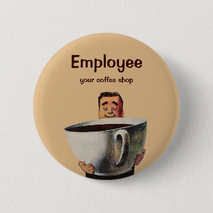 Macaron Rond 5 Cm Vintage Happy Man Boire la Coupe Géante de Café