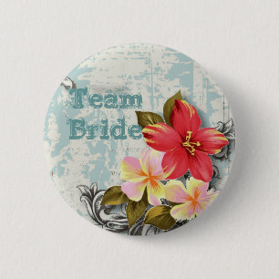 Macaron Rond 5 Cm vintage hawaii hibiscus fleoral tropical mariage