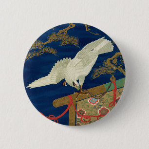 Macaron Rond 5 Cm Vintage japonais White Hawk Art G.A. Audsley