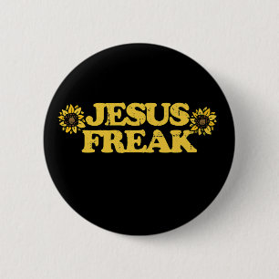 Macaron Rond 5 Cm Vintage Jesus Freak Sunflowers Art chrétien