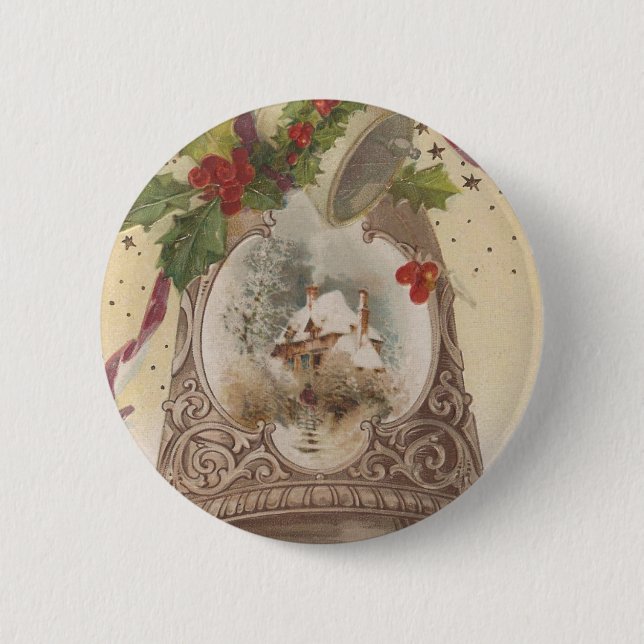 Macaron Rond 5 Cm Vintage Joyeux Noël Bell (Devant)