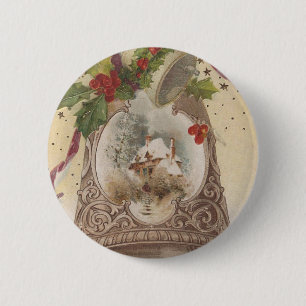 Macaron Rond 5 Cm Vintage Joyeux Noël Bell