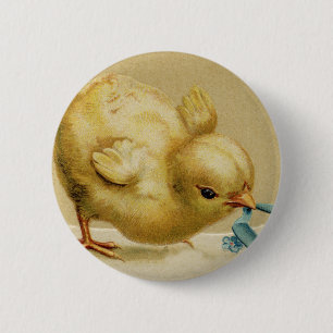 Macaron Rond 5 Cm Vintage Joyeux Poussette de Pâques avec Fleurs Ble
