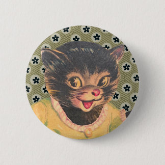 Macaron Rond 5 Cm Vintage Kitty Cat Pin Old Pictures