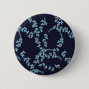 Macaron Rond 5 Cm Vintage Marine Jardin Bleu Nuit Florale