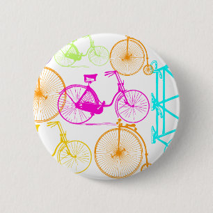 Macaron Rond 5 Cm Vintage moderne Vélo couleur brillante Motif néon
