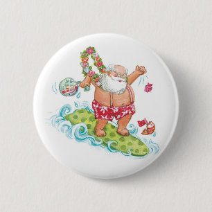 Macaron Rond 5 Cm Vintage Noël Cartoon Surf Santa Claus