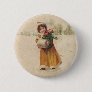 Macaron Rond 5 Cm Vintage noël Neige hiver enfant