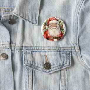 Macaron Rond 5 Cm Vintage Noël Père Noël Souriant