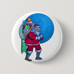 MACARON ROND 5 CM VINTAGE PÈRE NOËL, NOËL SACK, JOUETS DANS STARRY S