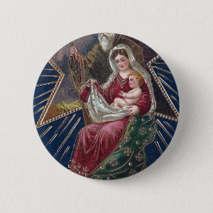Macaron Rond 5 Cm Vintage Religieux Marie et Bébé Jésus Noël