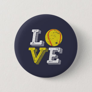 Macaron Rond 5 Cm Vintage Retro Love Softball Sports Équipe et entra