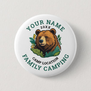 Macaron Rond 5 Cm Vintage Rustic Bear Famille Camping
