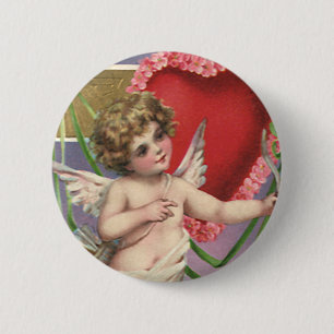 Macaron Rond 5 Cm Vintage Saint-Valentin victorienne avec coeur