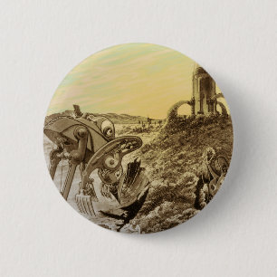 Macaron Rond 5 Cm Vintage Science Fiction Aliens Planète Constructio