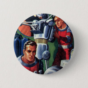 Macaron Rond 5 Cm Vintage Science Fiction Astronauts Fixing a Robot