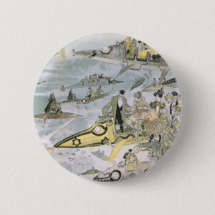 Macaron Rond 5 Cm Vintage Science Fiction Futuristic Cars, Taxi Cabs
