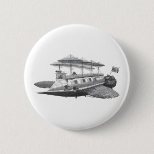 Macaron Rond 5 Cm Vintage Science Fiction Steampunk Airship Eclipse