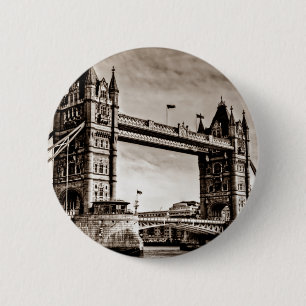 Macaron Rond 5 Cm Vintage Sepia London Tower Bridge