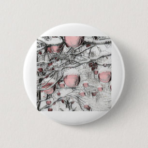Macaron Rond 5 Cm Vintage Snowed Trees with ornaments drawing