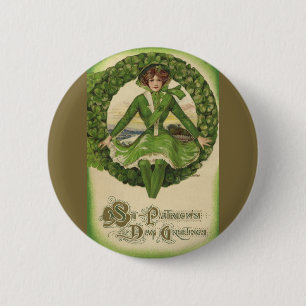 Macaron Rond 5 Cm Vintage St. Patrick's Day, Irish Lass in a Wreath
