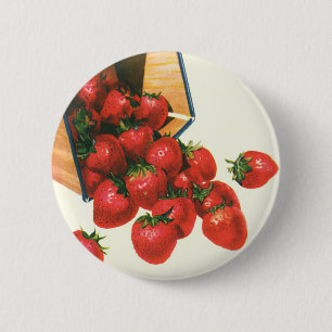 Macaron Rond 5 Cm Vintage Strawberries in Basket, Food Fruit Berries