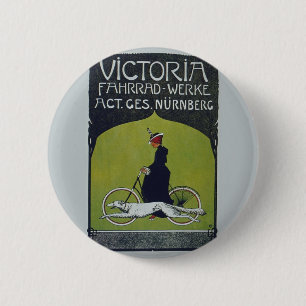 Macaron Rond 5 Cm Vintage Vélo Dame & Chien