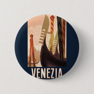 Macaron Rond 5 Cm Vintage Venezia Italie Voyage Art Venise Gondole