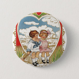 Macaron Rond 5 Cm Vintage Victorian Valentines Day Enfants dans le c