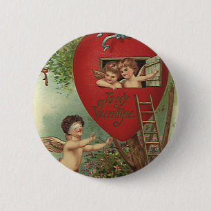 Macaron Rond 5 Cm Vintage victorien Saint-Valentin Chérubins cabane 